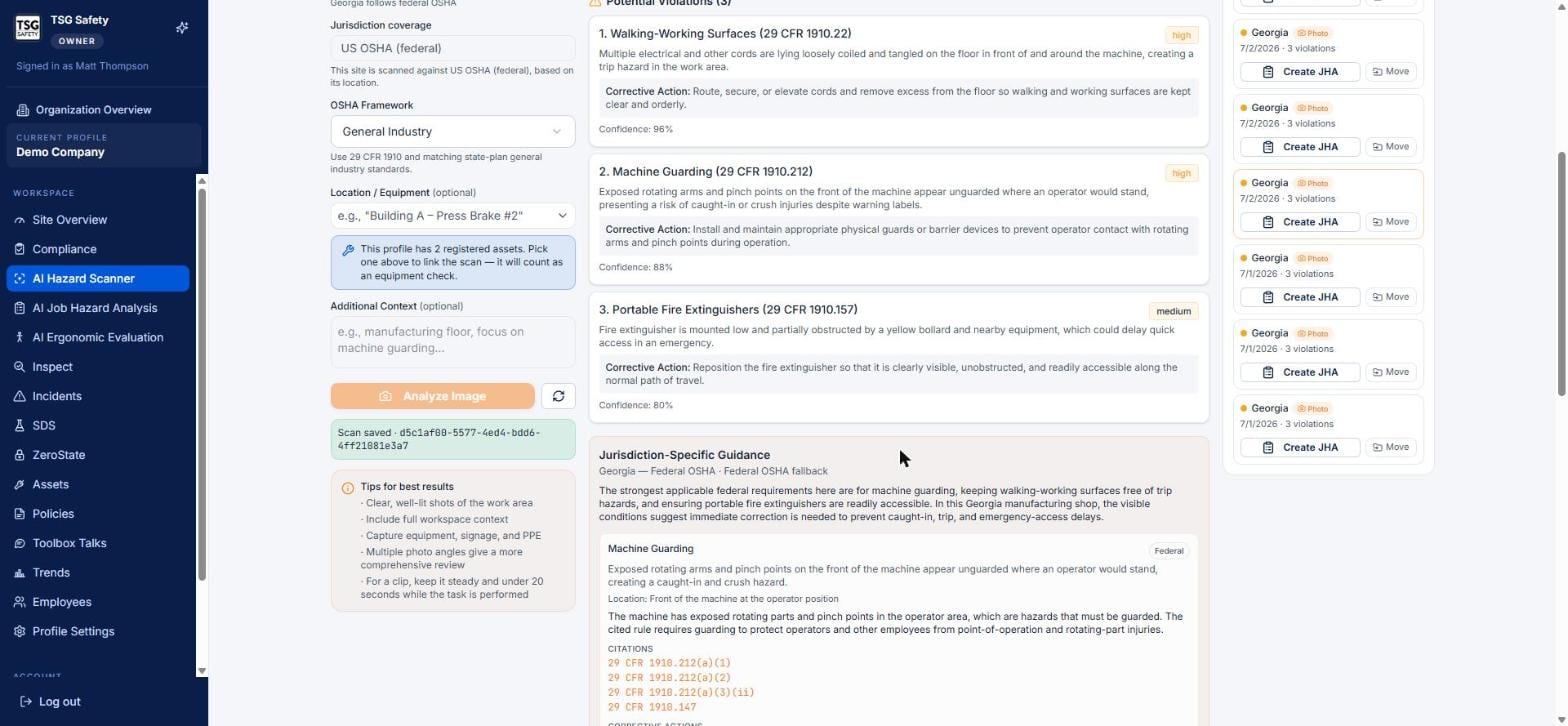 All three violations followed by a jurisdiction-specific guidance block listing detailed CFR citations