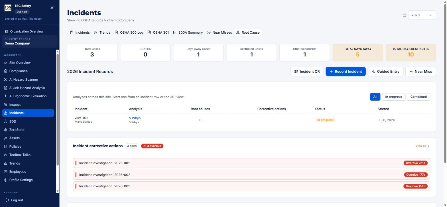 Root Cause tab listing analyses with method, root cause count, status and start date