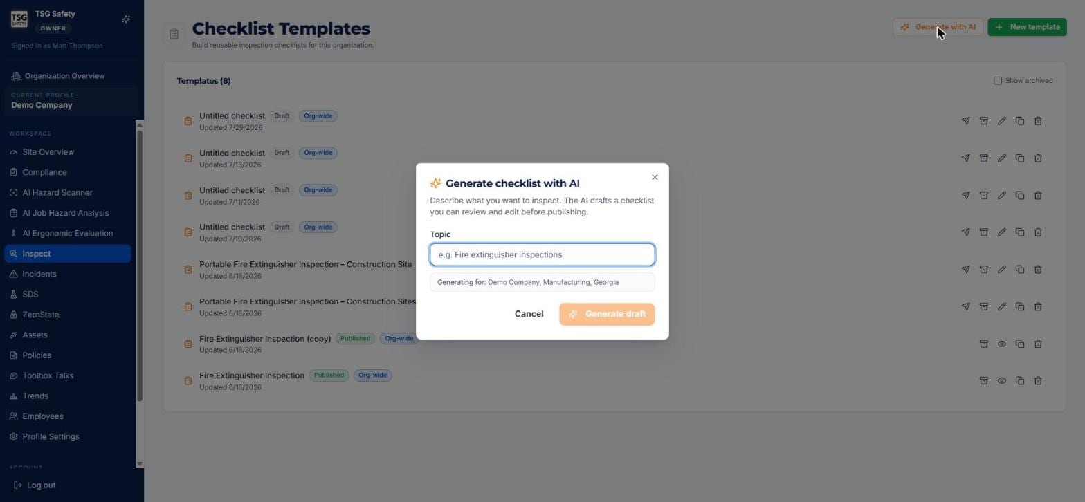 Generate checklist with AI dialog with a topic field