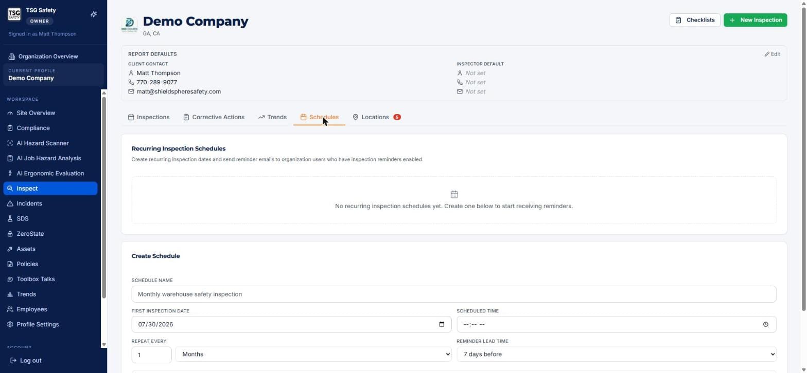 Schedules tab with the create schedule form