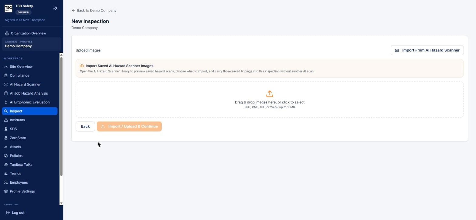 Upload Images step with drag and drop zone and import button