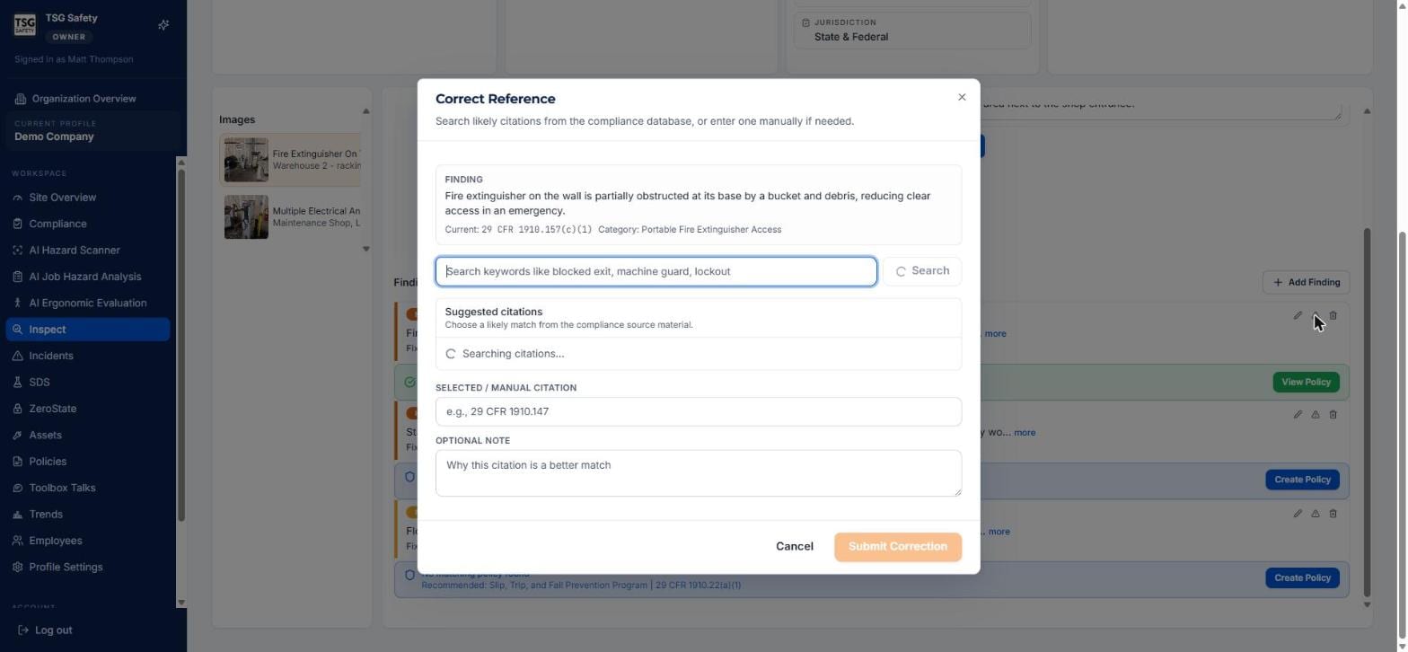 Correct Reference dialog with citation search and manual entry