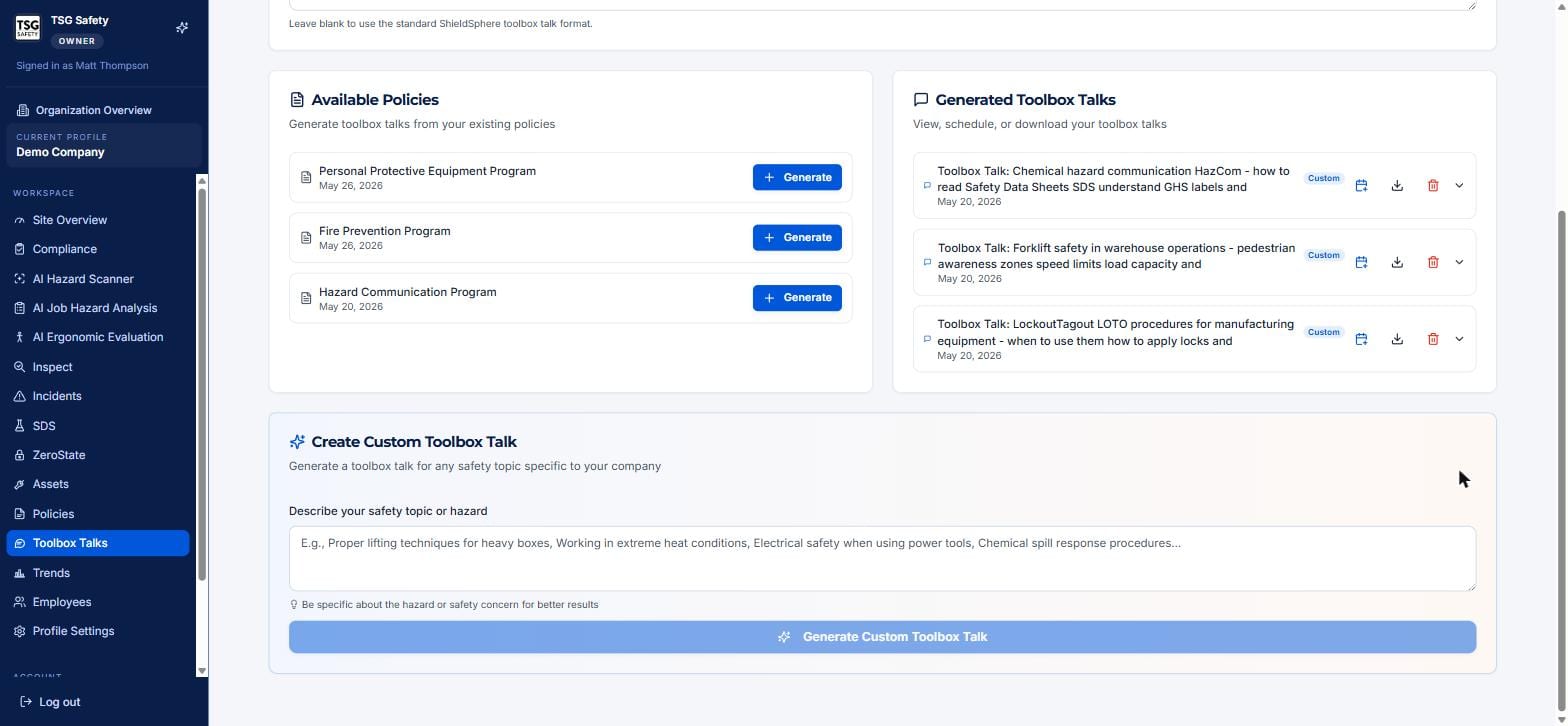 Create Custom Toolbox Talk with a topic field and generate button, beside the generated talks list